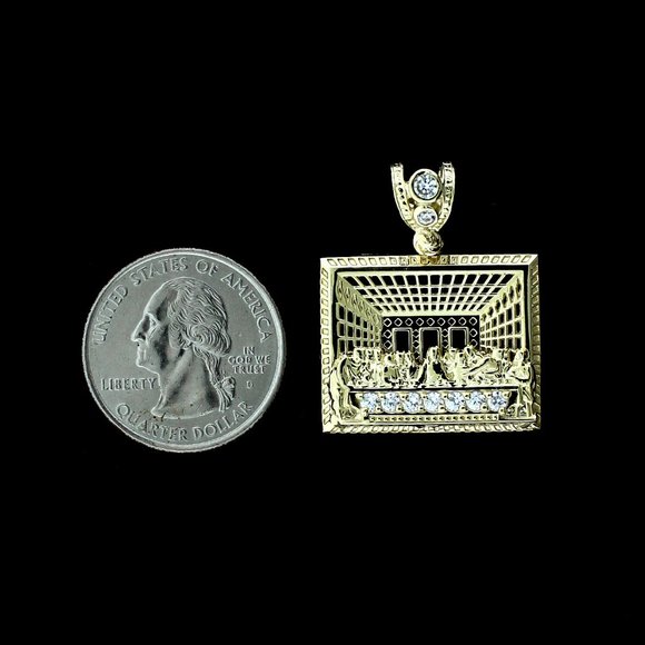 Real 10K Yellow Gold Diamond Cut Jesus Last Supper Charm Pendant - Picture 4 of 8